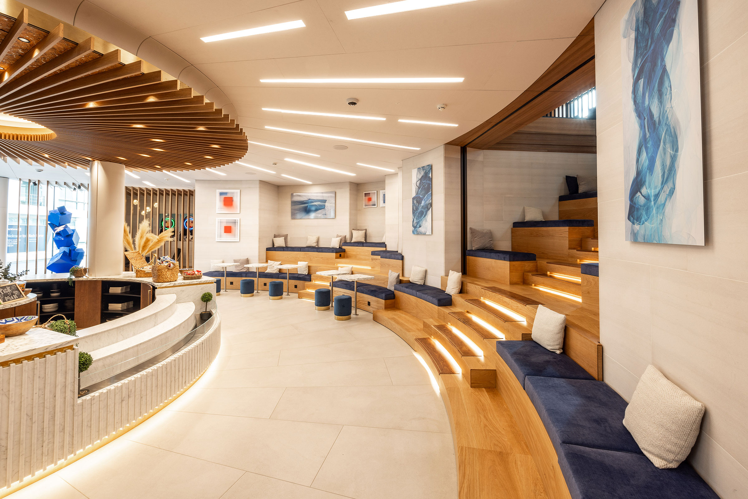 Bespoke timber seating, furniture and architectural joinery for the headquarters of a company in the Isle of Man by William Garvey bespoke furniture maker designer