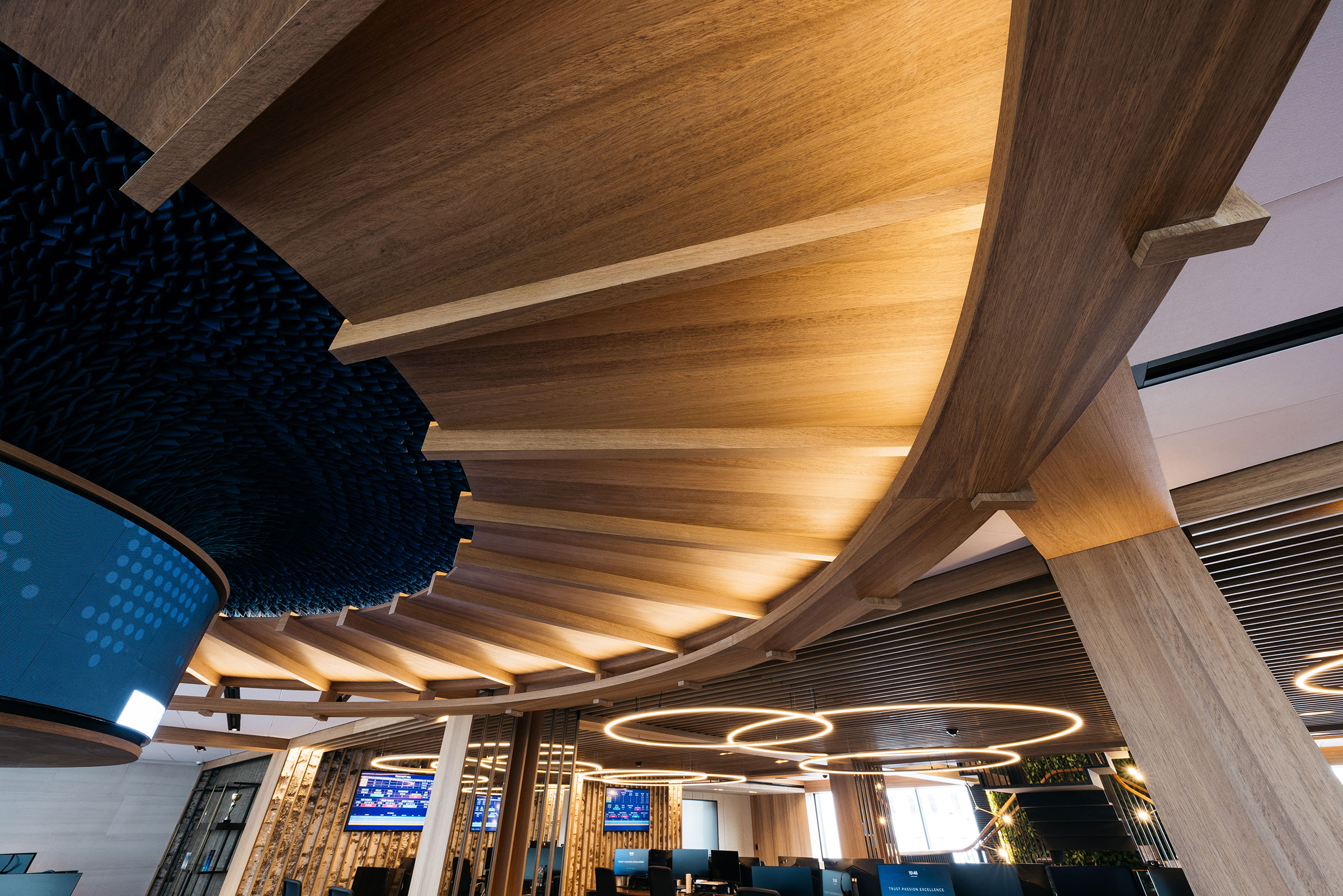 Bespoke timber furniture and architectural joinery for the headquarters of a company in the Isle of Man by William Garvey bespoke furniture maker designer