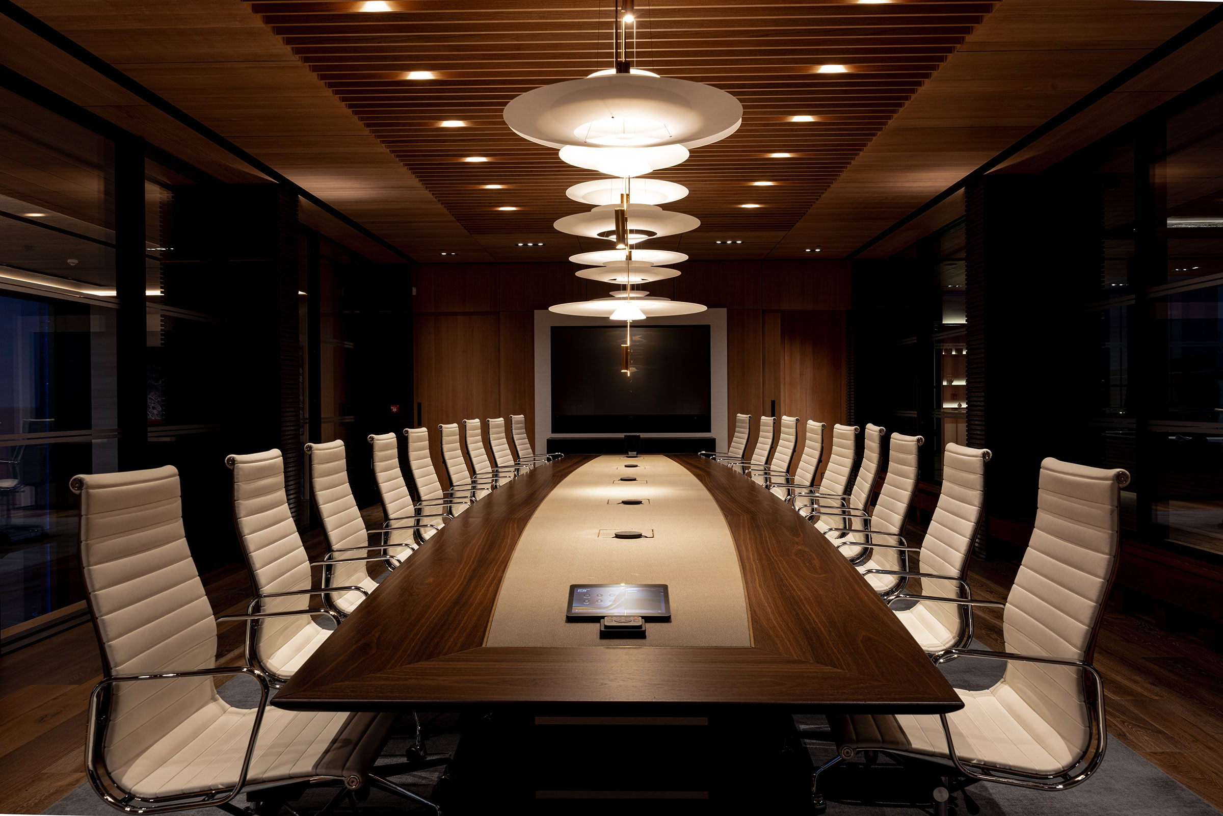 Bespoke boardroom furniture and architectural joinery for the headquarters of a company in the Isle of Man by William Garvey bespoke furniture maker designer