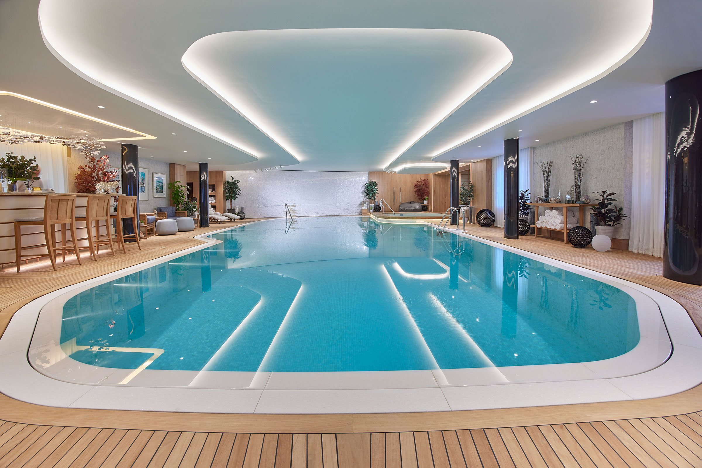 A home spa, gym, pool and treatment rooms combine to make this extensive private wellness space for a client near Sheffield. wellness spaces by British furniture maker William Garvey