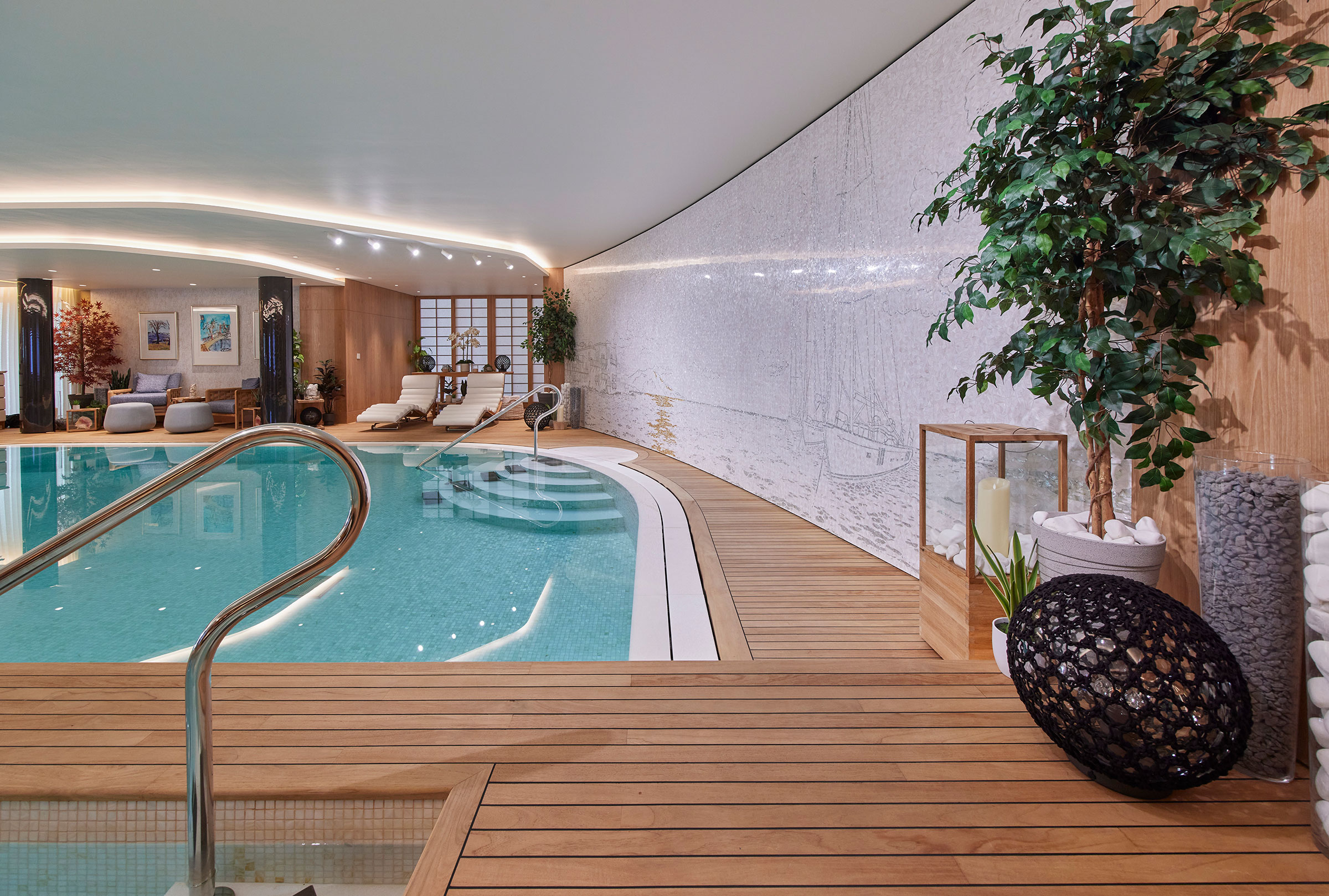 A home spa, gym, pool and treatment rooms combine to make this extensive private wellness space for a client near Sheffield. wellness spaces by British furniture maker William Garvey
