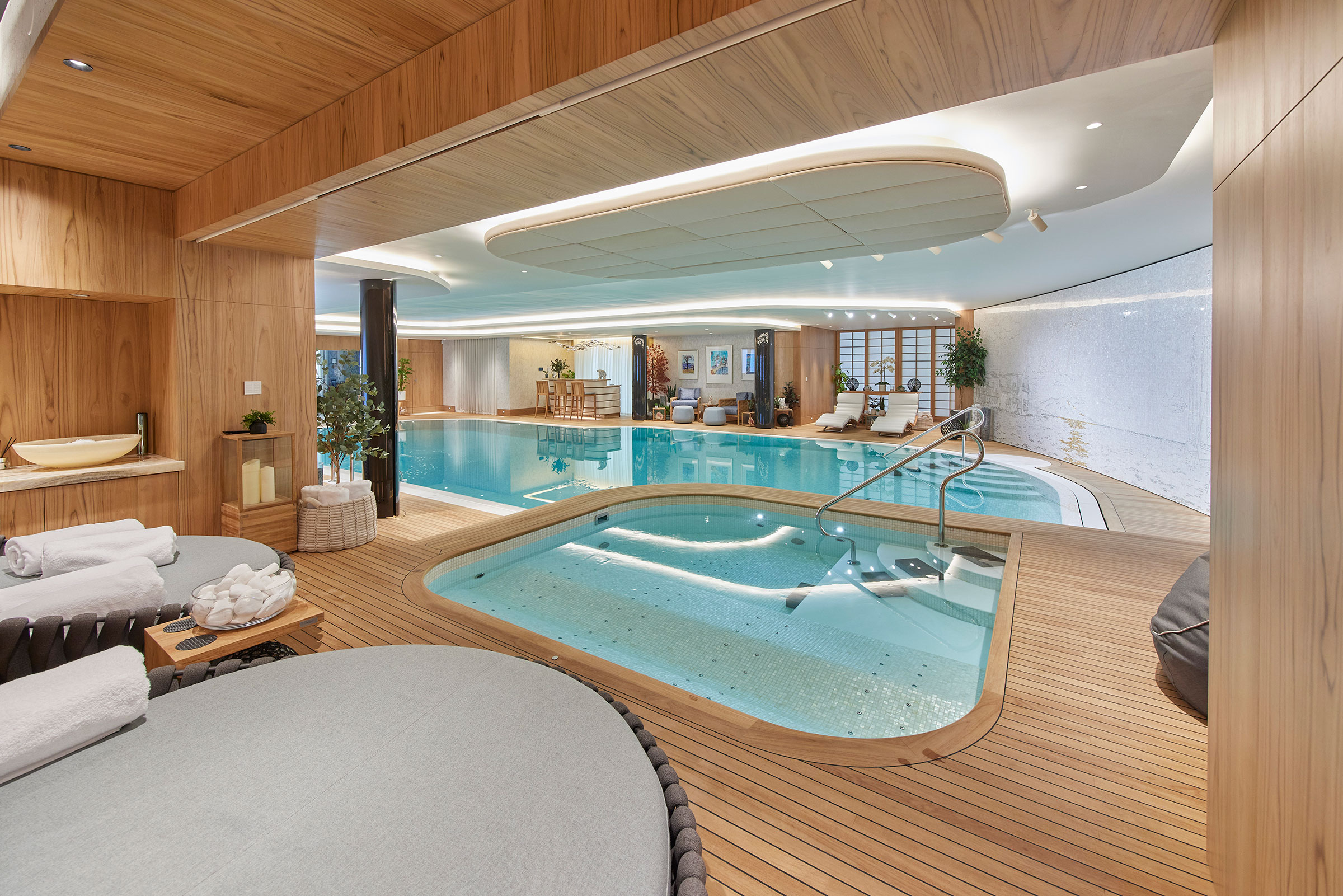 A home spa, gym, pool and treatment rooms combine to make this extensive private wellness space for a client near Sheffield. wellness spaces by British furniture maker William Garvey