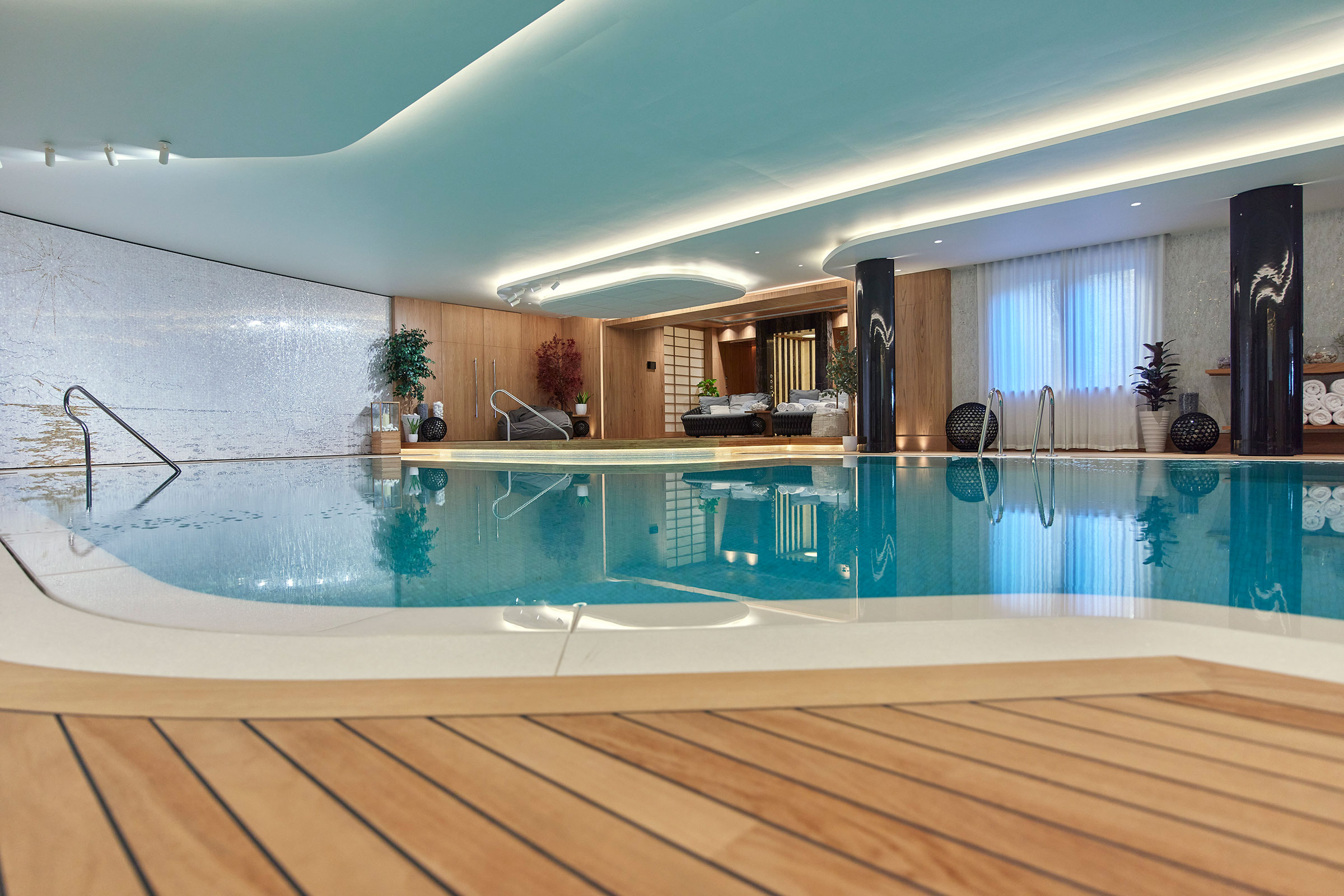 A home spa, gym, pool and treatment rooms combine to make this extensive private wellness space for a client near Sheffield. wellness spaces by British furniture maker William Garvey
