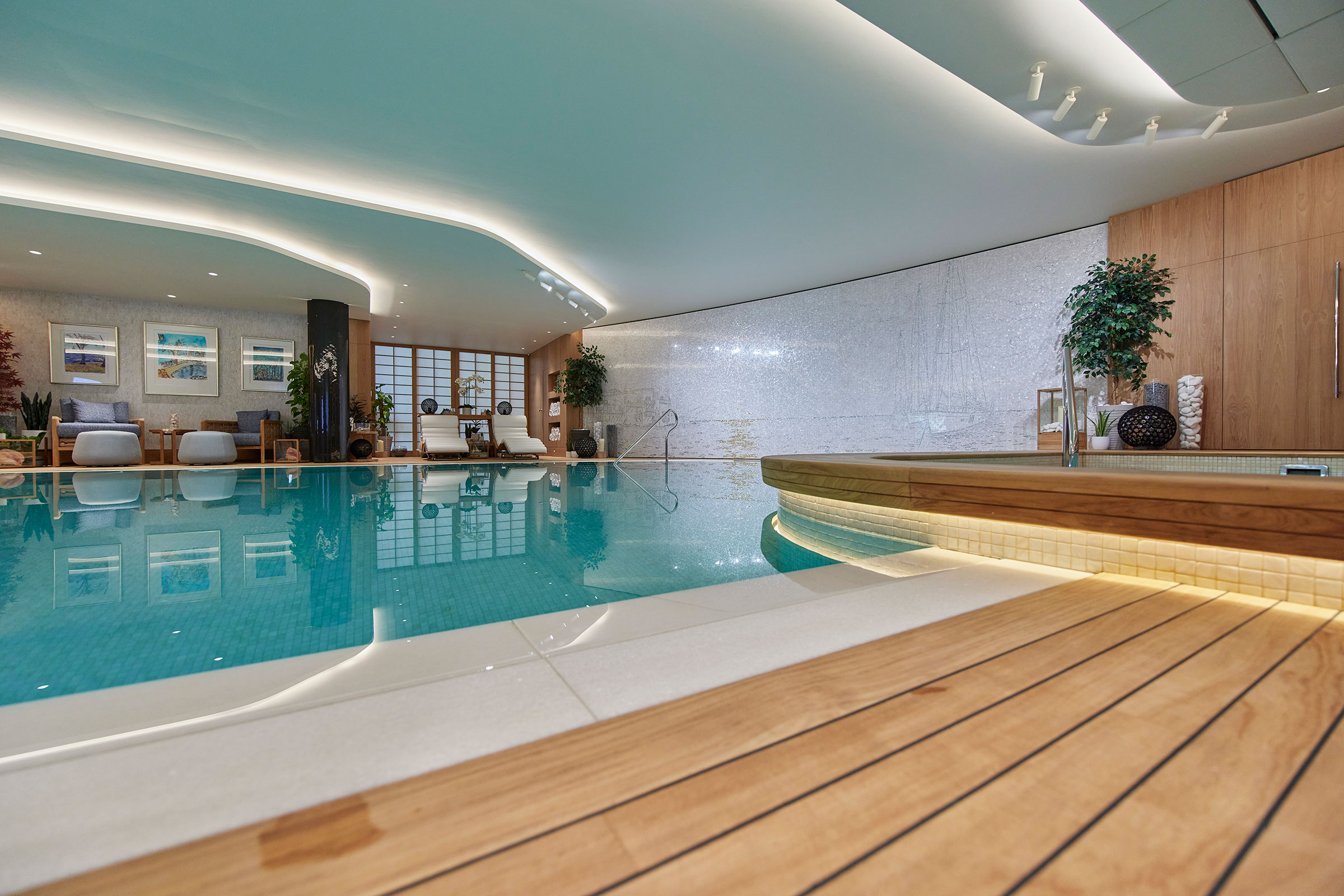 A home spa, gym, pool and treatment rooms combine to make this extensive private wellness space for a client near Sheffield. wellness spaces by British furniture maker William Garvey
