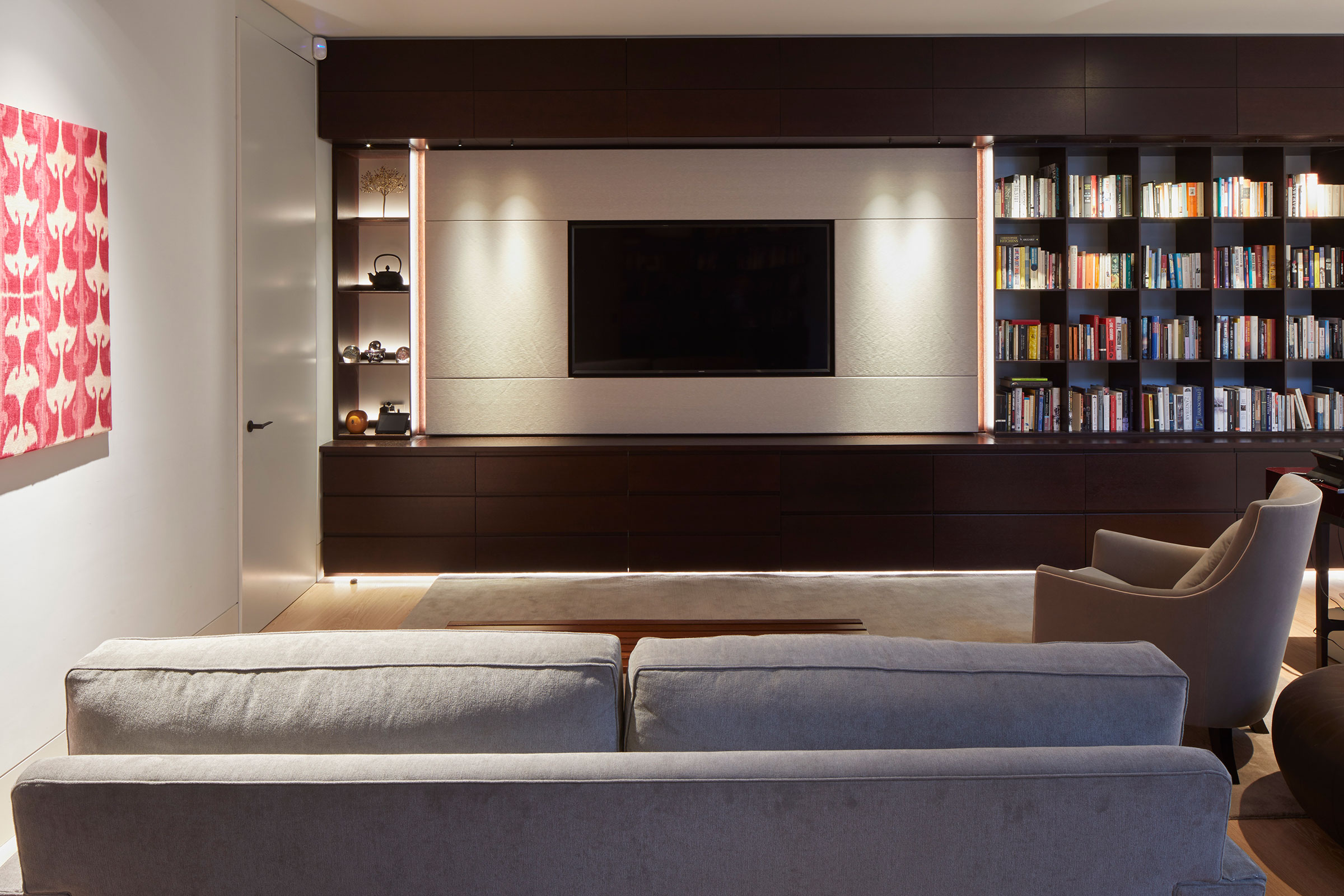 AV media wall. Our bespoke cabinetry extended throughout the entirety of this Notting Hill mews property. William Garvey bespoke furniture and cabinet maker
