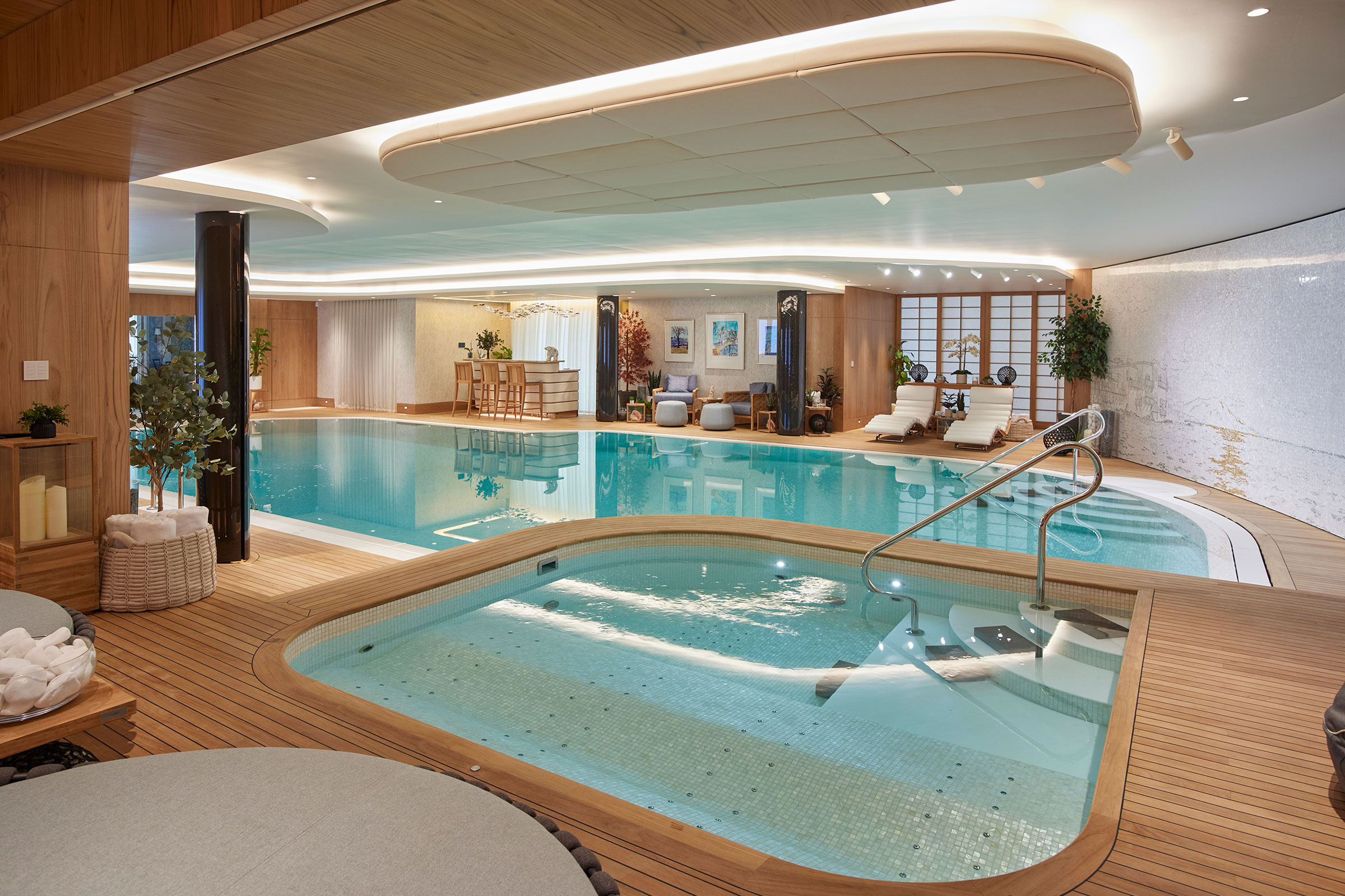 A home spa, gym, pool and treatment rooms combine to make this extensive private wellness space for a client near Sheffield. wellness spaces by British furniture maker William Garvey