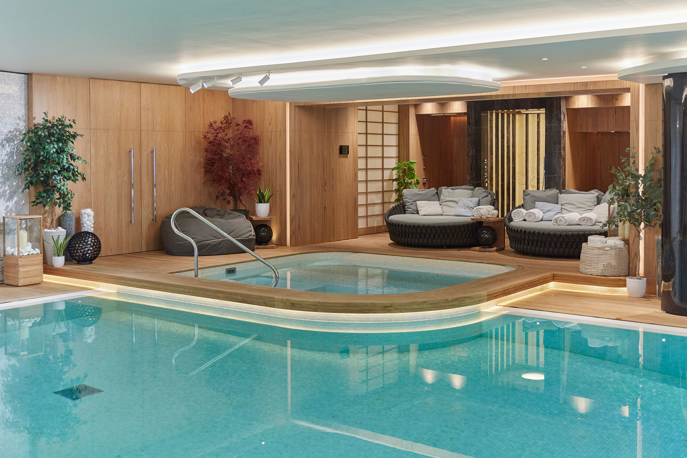 A home spa, gym, pool and treatment rooms combine to make this extensive private wellness space for a client near Sheffield. wellness spaces by British furniture maker William Garvey