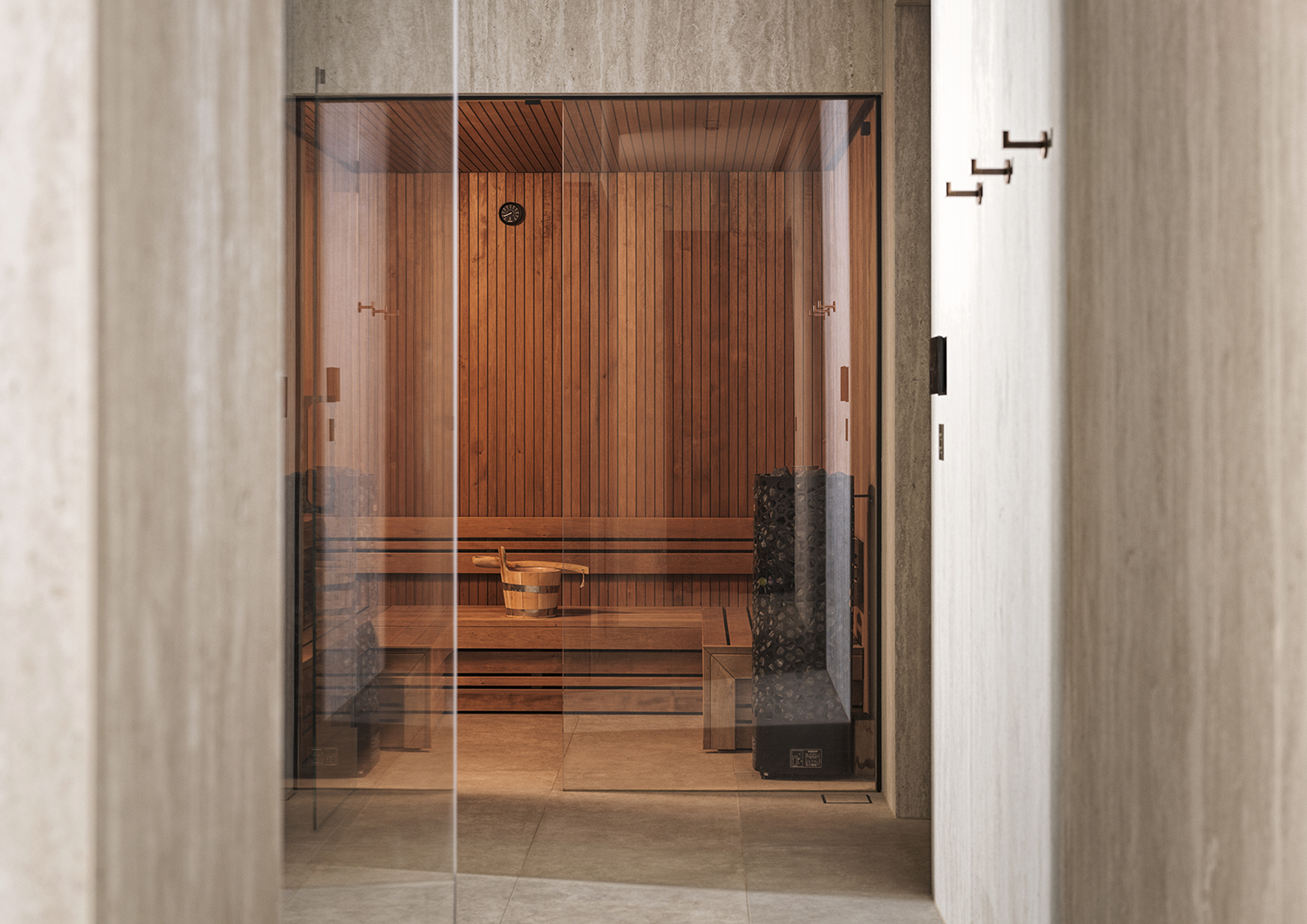 Bespoke waterproof walnut joinery and furniture by William Garvey British furniture designers and makers for the modern extension of a home in Somerset